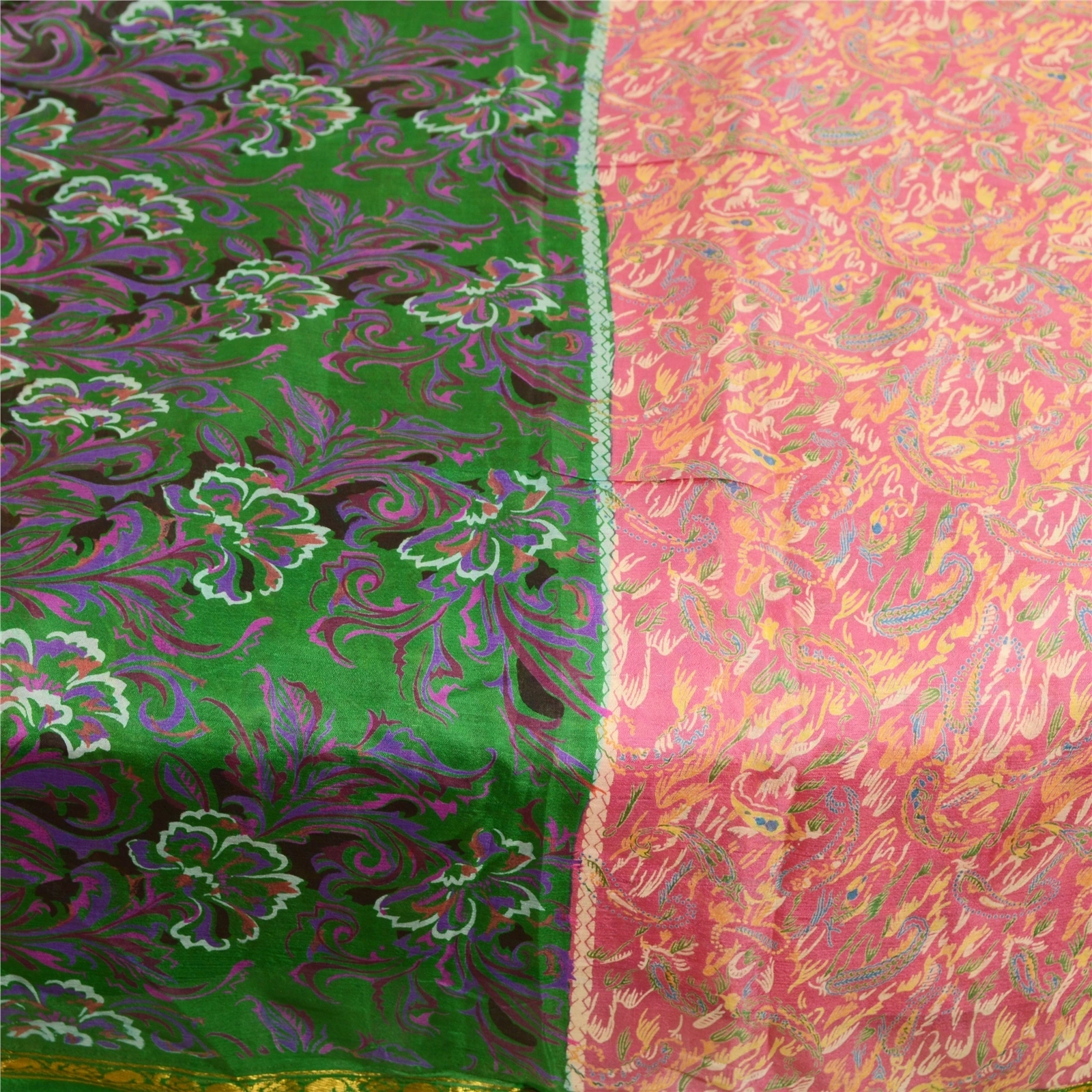 Sanskriti Vintage Pink Printed Sarees Pure Silk Zari Border Sari Craft Fabric, PR-59662-Pink-Printed Floral Design-Pure Silk-3