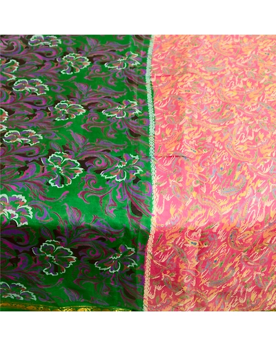 Sanskriti Vintage Pink Printed Sarees Pure Silk Zari Border Sari Craft Fabric, PR-59662-Pink-Printed Floral Design-Pure Silk-3