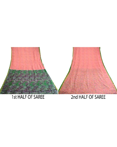 Sanskriti Vintage Pink Printed Sarees Pure Silk Zari Border Sari Craft Fabric, PR-59662-Pink-Printed Floral Design-Pure Silk-4