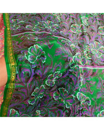 Sanskriti Vintage Pink Printed Sarees Pure Silk Zari Border Sari Craft Fabric, PR-59662-Pink-Printed Floral Design-Pure Silk-5