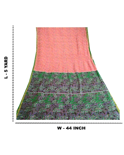 Sanskriti Vintage Pink Printed Sarees Pure Silk Zari Border Sari Craft Fabric, PR-59662-Pink-Printed Floral Design-Pure Silk-8
