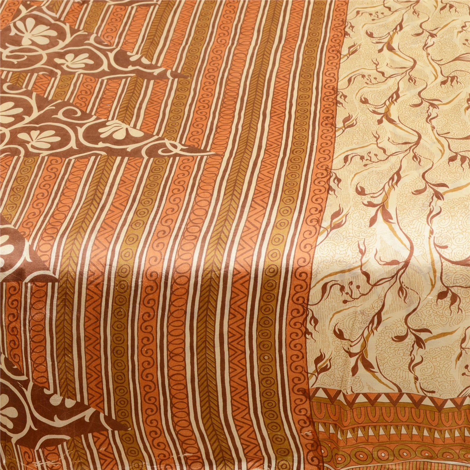 Sanskriti Vintage Cream Indian Sarees Pure Silk Printed Sari 5Yd Craft Fabric, PR-59663-Cream-Printed Floral Design-Pure Silk-3