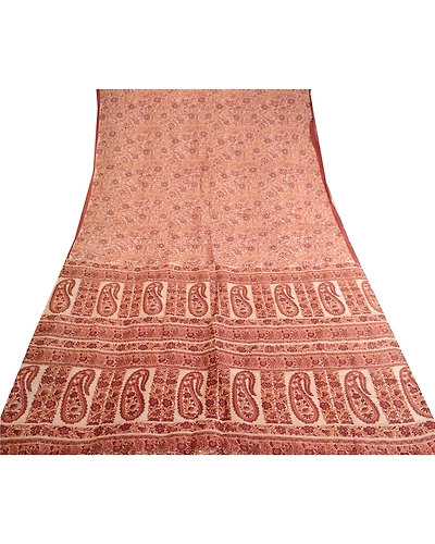 Sanskriti Vintage Purple Sarees Indian Pure Silk Printed Sari 5Yd Craft Fabric, PR-59678-Purple-Printed Floral Design-Pure Silk-7