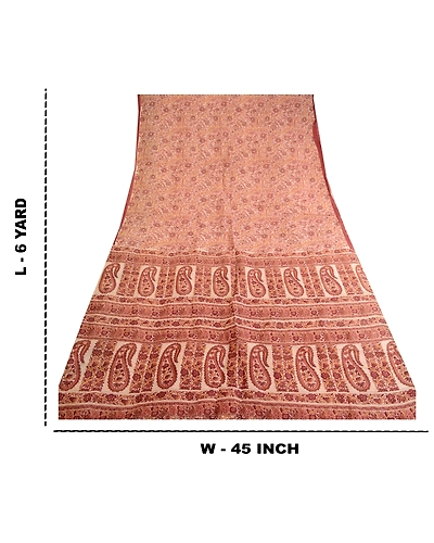 Sanskriti Vintage Purple Sarees Indian Pure Silk Printed Sari 5Yd Craft Fabric, PR-59678-Purple-Printed Floral Design-Pure Silk-8