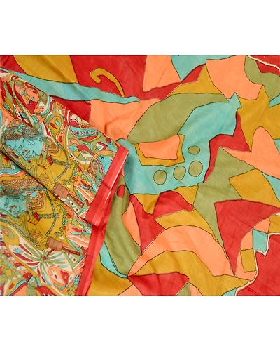 Sanskriti Vintage Sarees Multi Indian Pure Silk Printed Sari Deco Craft Fabric, PR-59704-Multi-Printed Floral Design-Pure Silk-1