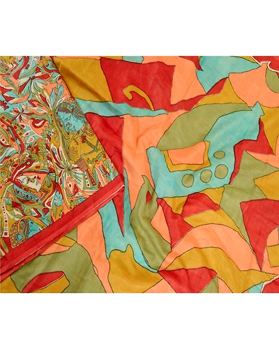 Sanskriti Vintage Sarees Multi Indian Pure Silk Printed Sari Deco Craft Fabric, PR-59704-Multi-Printed Floral Design-Pure Silk-2
