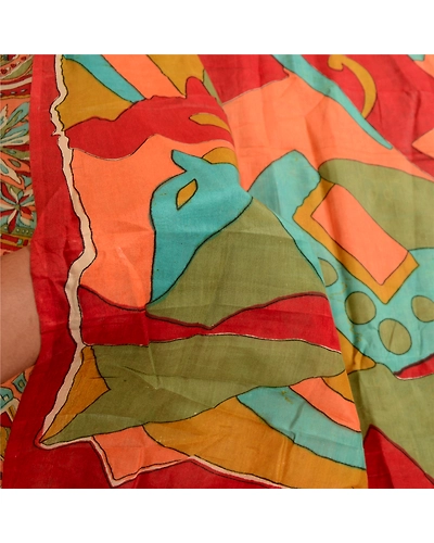 Sanskriti Vintage Sarees Multi Indian Pure Silk Printed Sari Deco Craft Fabric, PR-59704-Multi-Printed Floral Design-Pure Silk-5