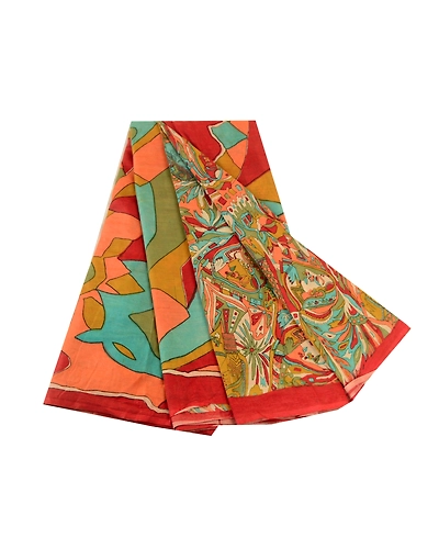 Sanskriti Vintage Sarees Multi Indian Pure Silk Printed Sari Deco Craft Fabric, PR-59704-Multi-Printed Floral Design-Pure Silk-6