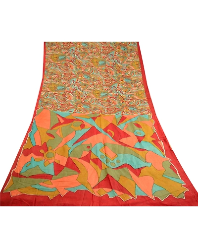 Sanskriti Vintage Sarees Multi Indian Pure Silk Printed Sari Deco Craft Fabric, PR-59704-Multi-Printed Floral Design-Pure Silk-7