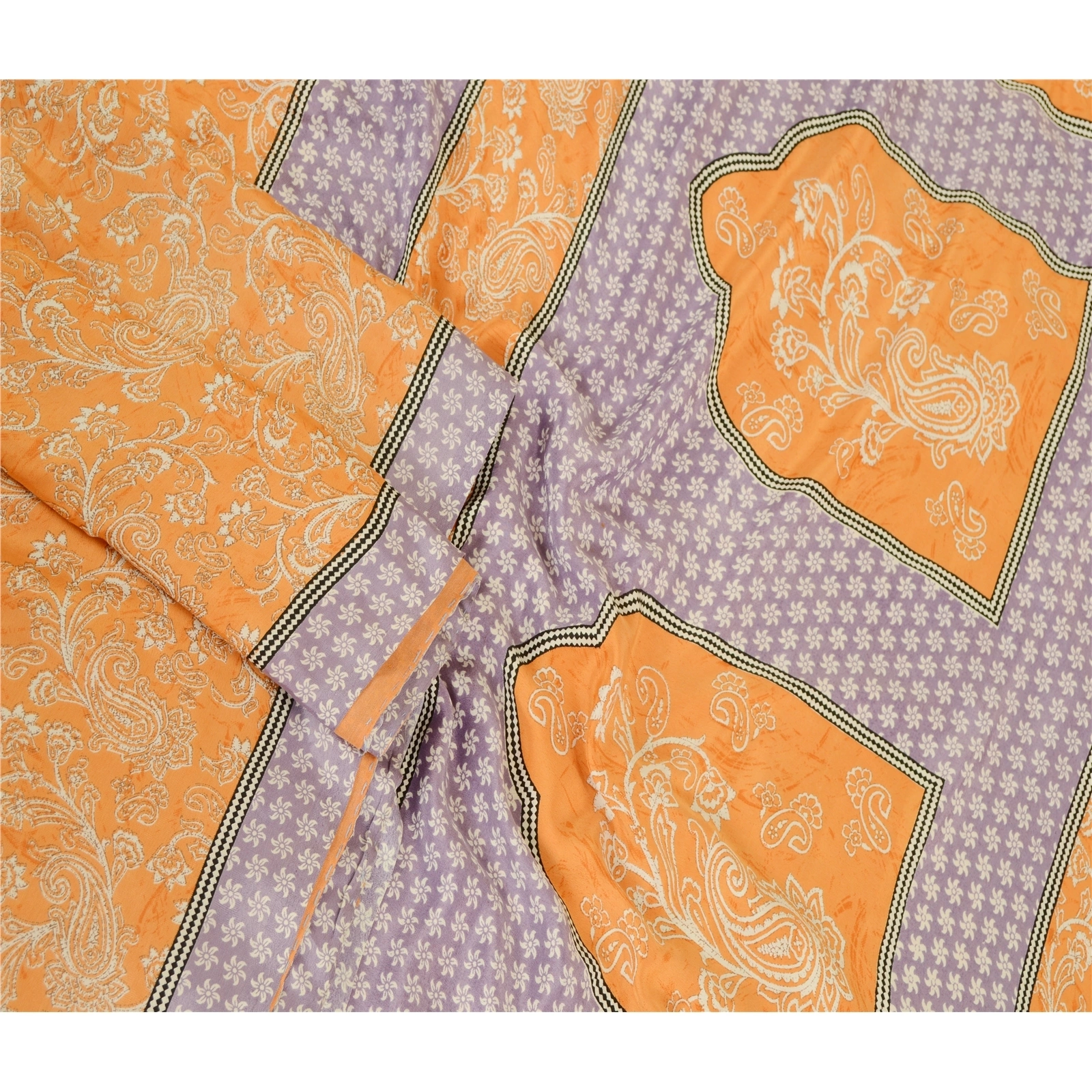 Sanskriti Vintage Sarees Orange Art Silk Indian Printed Sari Soft Craft Fabric, PR-59716-Orange-Printed Floral Design-Art Silk-1