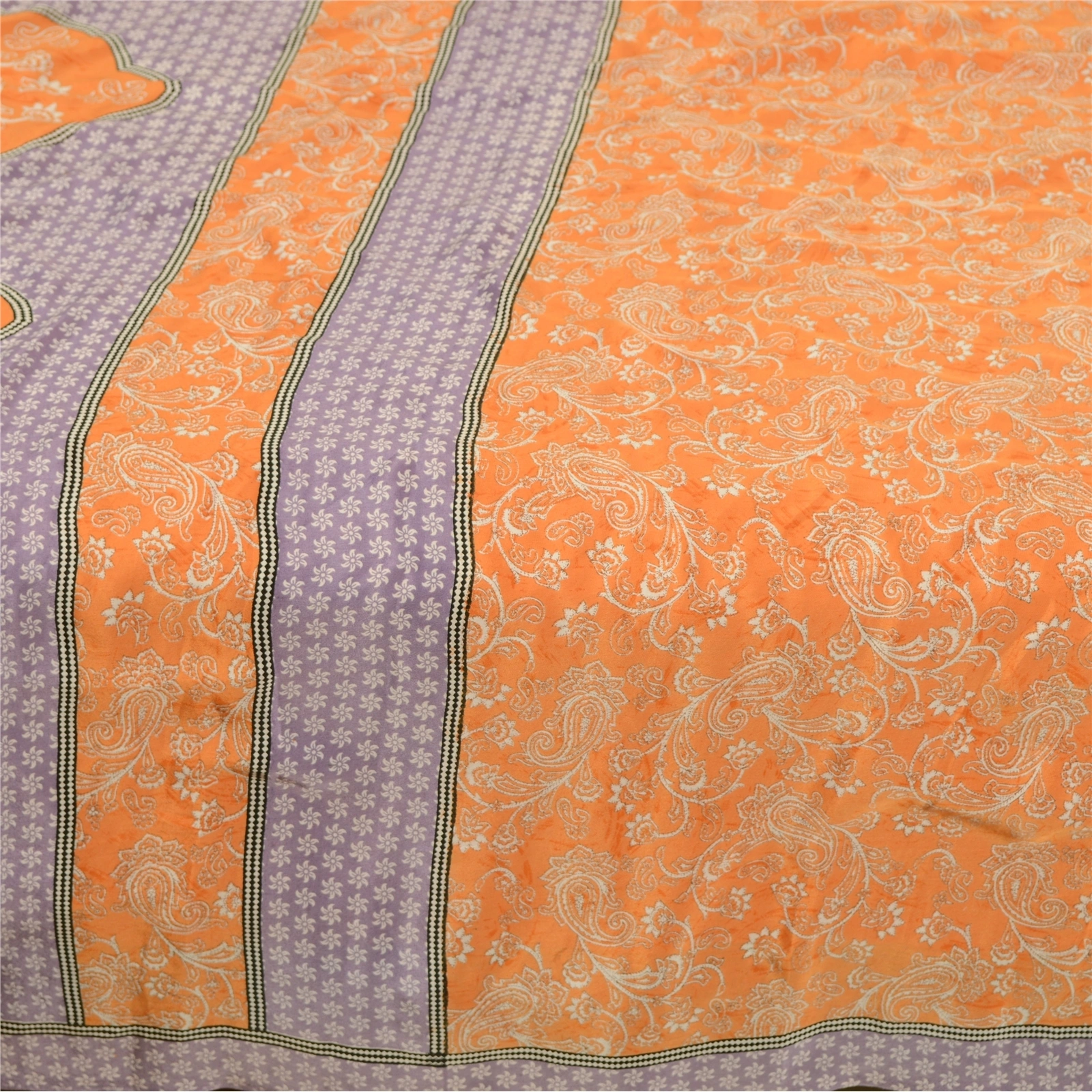 Sanskriti Vintage Sarees Orange Art Silk Indian Printed Sari Soft Craft Fabric, PR-59716-Orange-Printed Floral Design-Art Silk-3