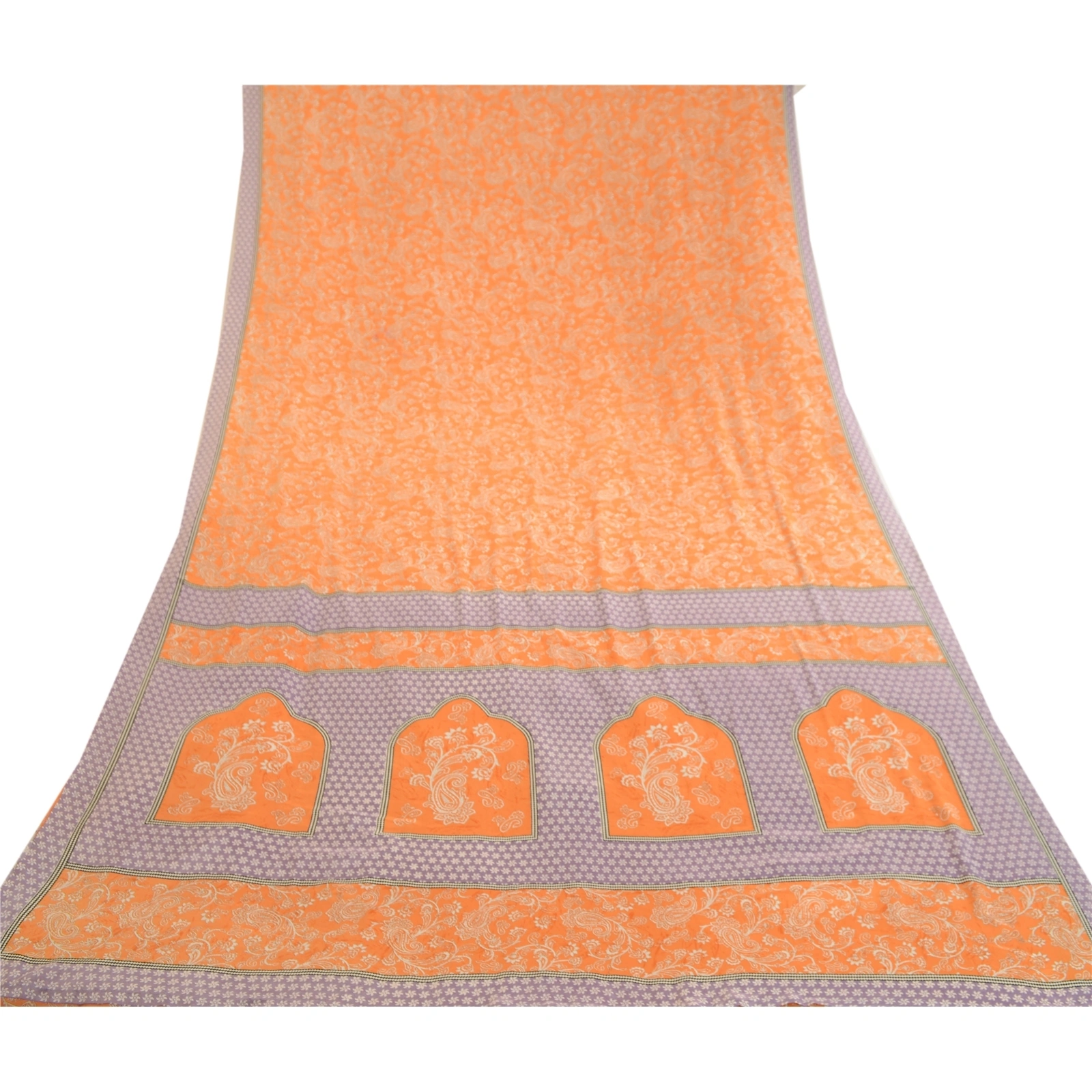 Sanskriti Vintage Sarees Orange Art Silk Indian Printed Sari Soft Craft Fabric, PR-59716-Orange-Printed Floral Design-Art Silk-7