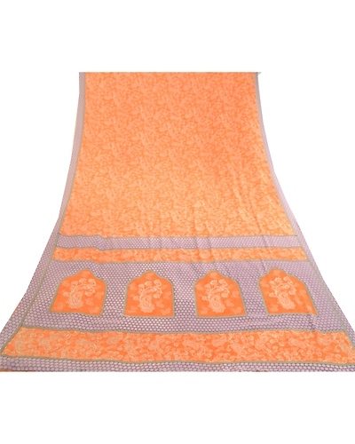 Sanskriti Vintage Sarees Orange Art Silk Indian Printed Sari Soft Craft Fabric, PR-59716-Orange-Printed Floral Design-Art Silk-7