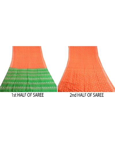Sanskriti Vintage Sarees Indian Orange Pure Silk Printed Sari 5Yd Craft Fabric, PR-59720-Orange-Printed Floral Design-Pure Silk-4