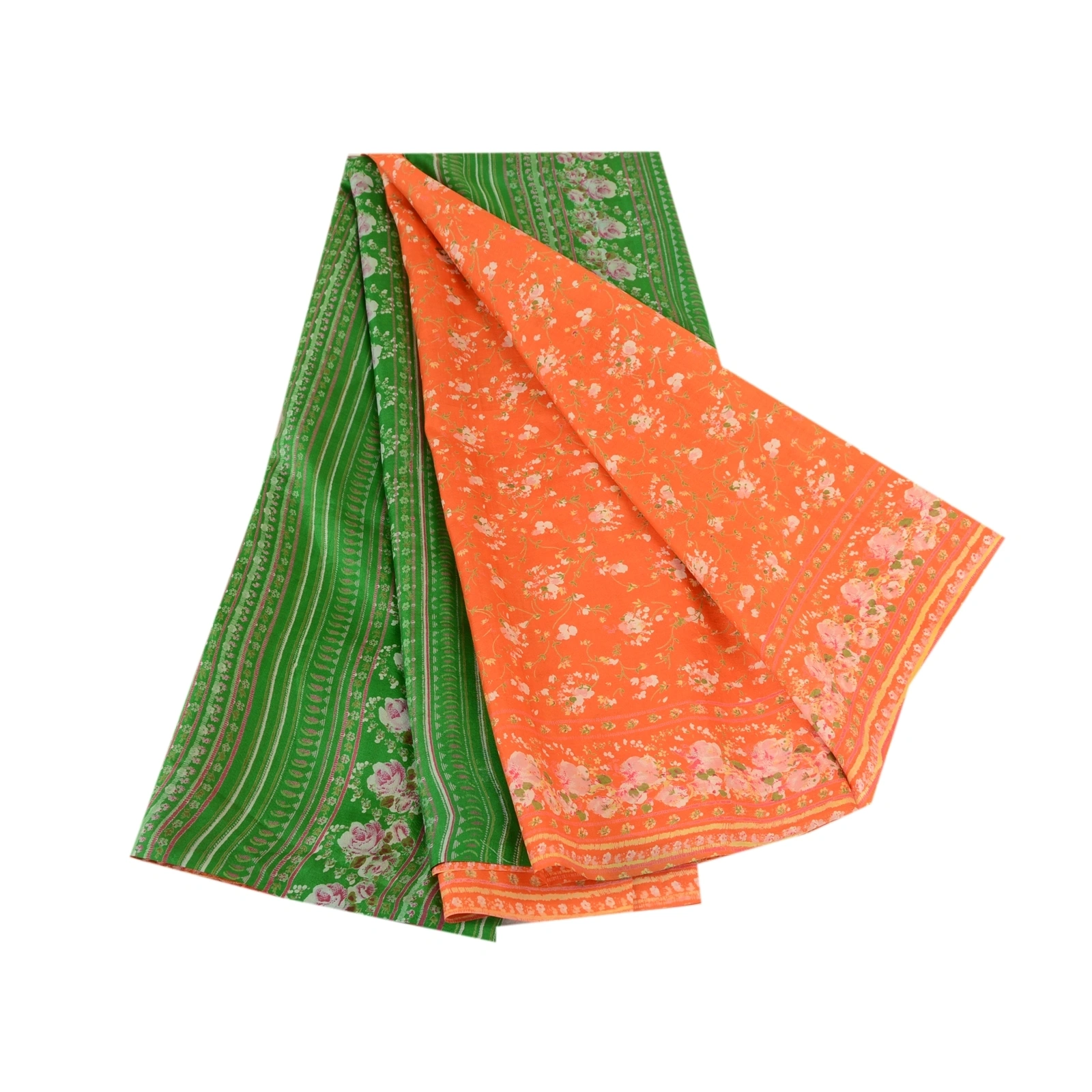 Sanskriti Vintage Sarees Indian Orange Pure Silk Printed Sari 5Yd Craft Fabric, PR-59720-Orange-Printed Floral Design-Pure Silk-6