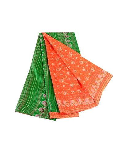 Sanskriti Vintage Sarees Indian Orange Pure Silk Printed Sari 5Yd Craft Fabric, PR-59720-Orange-Printed Floral Design-Pure Silk-6