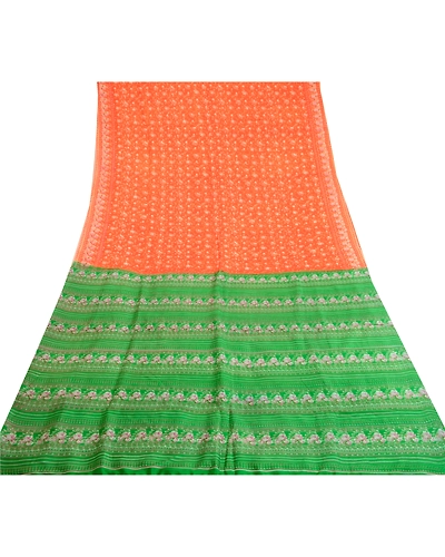 Sanskriti Vintage Sarees Indian Orange Pure Silk Printed Sari 5Yd Craft Fabric, PR-59720-Orange-Printed Floral Design-Pure Silk-7