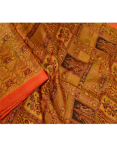 Sanskriti Vintage Sarees Green 100% Pure Silk Printed Sari Soft 5Yd Craft Fabric, PR-59725-Green-Printed Floral Design-Pure Silk-2