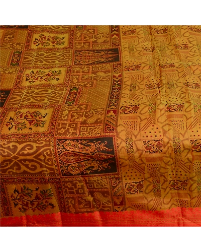 Sanskriti Vintage Sarees Green 100% Pure Silk Printed Sari Soft 5Yd Craft Fabric, PR-59725-Green-Printed Floral Design-Pure Silk-3