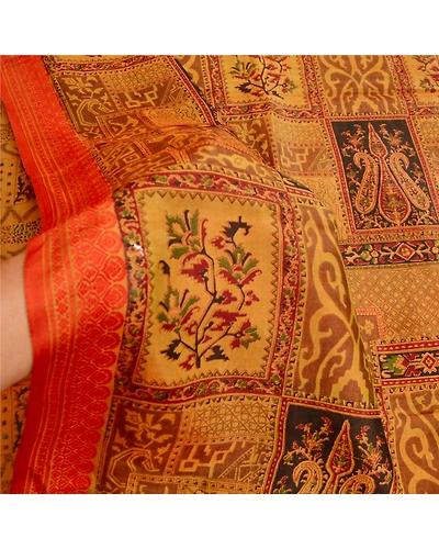 Sanskriti Vintage Sarees Green 100% Pure Silk Printed Sari Soft 5Yd Craft Fabric, PR-59725-Green-Printed Floral Design-Pure Silk-5