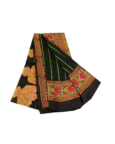 Sanskriti Vintage Indian Sarees Black Pure Silk Printed Sari Soft Craft Fabric, PR-59736-Black-Printed Floral Design-Pure Silk-6