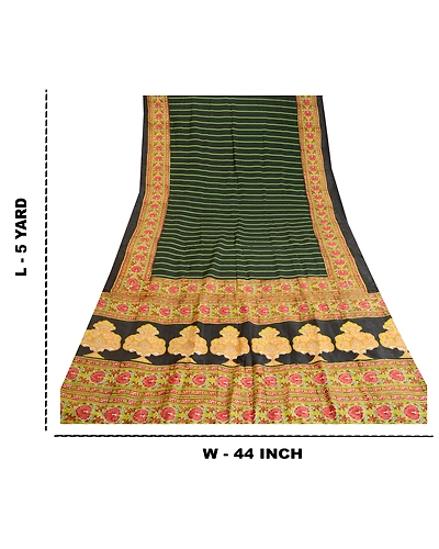 Sanskriti Vintage Indian Sarees Black Pure Silk Printed Sari Soft Craft Fabric, PR-59736-Black-Printed Floral Design-Pure Silk-8