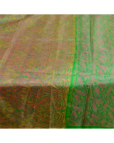Sanskriti Vintage Green Printed Sarees 100% Pure Silk Sari 5Yd Soft Craft Fabric, PR-59746-Green-Printed Floral Design-Pure Silk-4