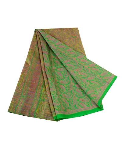 Sanskriti Vintage Green Printed Sarees 100% Pure Silk Sari 5Yd Soft Craft Fabric, PR-59746-Green-Printed Floral Design-Pure Silk-7