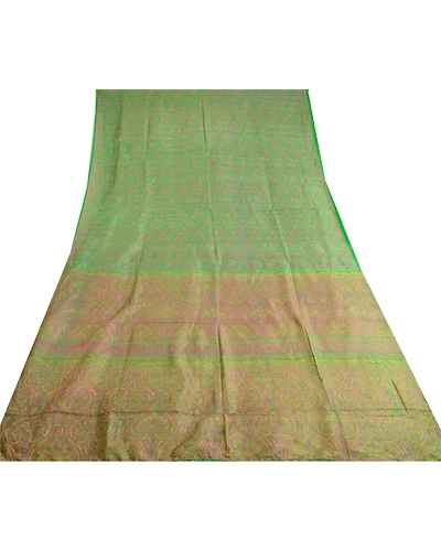 Sanskriti Vintage Green Printed Sarees 100% Pure Silk Sari 5Yd Soft Craft Fabric, PR-59746-Green-Printed Floral Design-Pure Silk-8