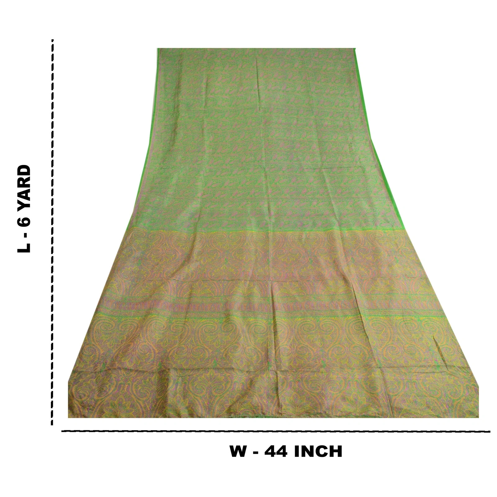 Sanskriti Vintage Green Printed Sarees 100% Pure Silk Sari 5Yd Soft Craft Fabric, PR-59746-Green-Printed Floral Design-Pure Silk-9