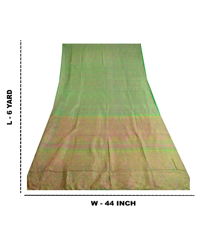 Sanskriti Vintage Green Printed Sarees 100% Pure Silk Sari 5Yd Soft Craft Fabric, PR-59746-Green-Printed Floral Design-Pure Silk-9