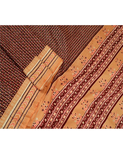 Sanskriti Vintage Brown Sarees 100% Pure Silk Printed Sari 5Yd Soft Craft Fabric, PR-59765-Brown-Printed Floral Design-Pure Silk-1