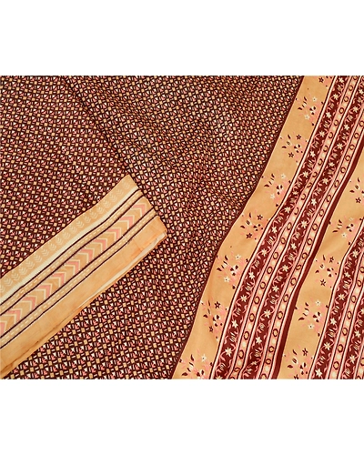 Sanskriti Vintage Brown Sarees 100% Pure Silk Printed Sari 5Yd Soft Craft Fabric, PR-59765-Brown-Printed Floral Design-Pure Silk-2