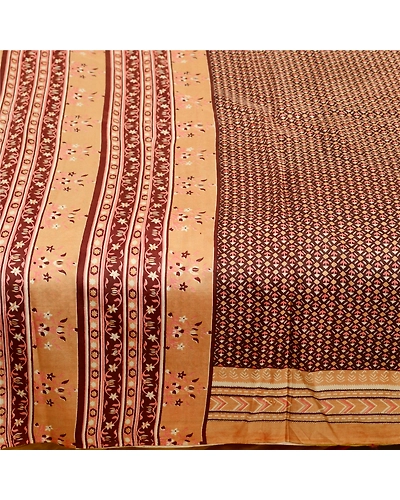 Sanskriti Vintage Brown Sarees 100% Pure Silk Printed Sari 5Yd Soft Craft Fabric, PR-59765-Brown-Printed Floral Design-Pure Silk-3