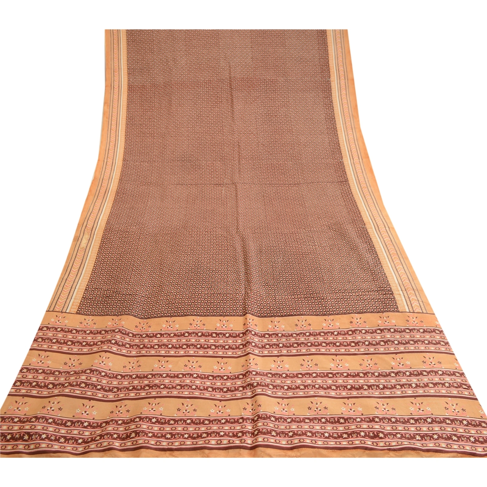 Sanskriti Vintage Brown Sarees 100% Pure Silk Printed Sari 5Yd Soft Craft Fabric, PR-59765-Brown-Printed Floral Design-Pure Silk-7