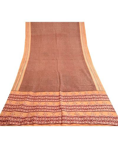 Sanskriti Vintage Brown Sarees 100% Pure Silk Printed Sari 5Yd Soft Craft Fabric, PR-59765-Brown-Printed Floral Design-Pure Silk-7