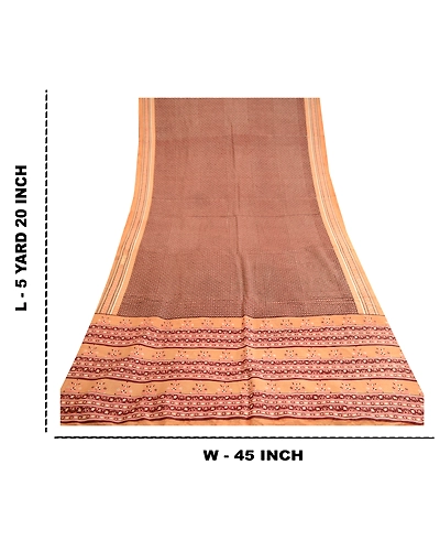 Sanskriti Vintage Brown Sarees 100% Pure Silk Printed Sari 5Yd Soft Craft Fabric, PR-59765-Brown-Printed Floral Design-Pure Silk-8