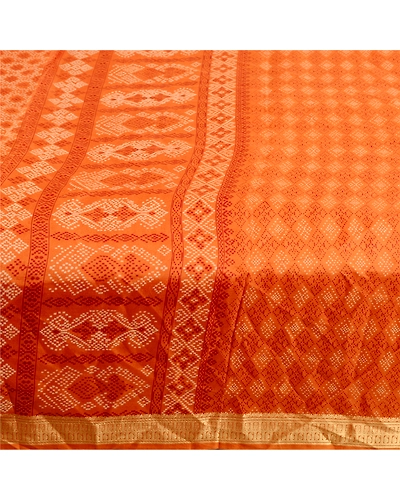 Sanskriti Vintage Saffron Bandhani Printed Sarees Pure Silk Sari Craft Fabric, PR-59800-Saffron-Printed Floral Design-Pure Silk-3