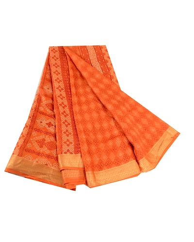 Sanskriti Vintage Saffron Bandhani Printed Sarees Pure Silk Sari Craft Fabric, PR-59800-Saffron-Printed Floral Design-Pure Silk-6