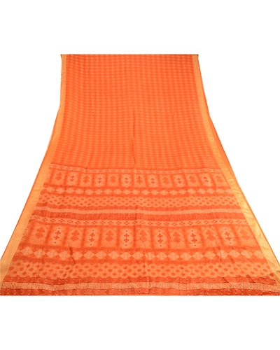 Sanskriti Vintage Saffron Bandhani Printed Sarees Pure Silk Sari Craft Fabric, PR-59800-Saffron-Printed Floral Design-Pure Silk-7