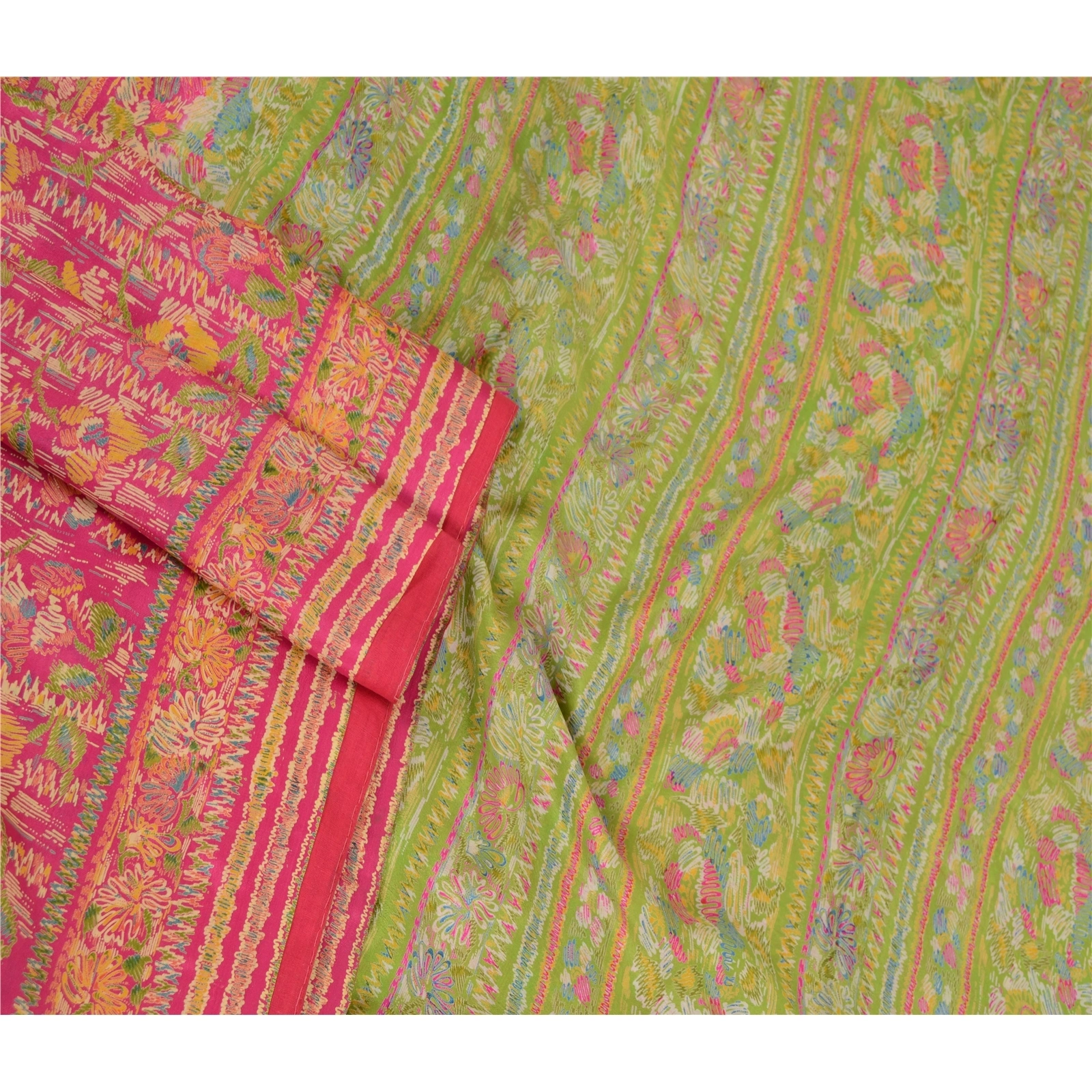 Sanskriti Vintage Pink Indian Sarees Pure Silk Printed Sari Floral Craft Fabric, PR-59801-Pink-Printed Floral Design-Pure Silk-1