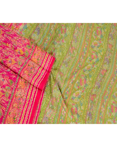Sanskriti Vintage Pink Indian Sarees Pure Silk Printed Sari Floral Craft Fabric, PR-59801-Pink-Printed Floral Design-Pure Silk-1