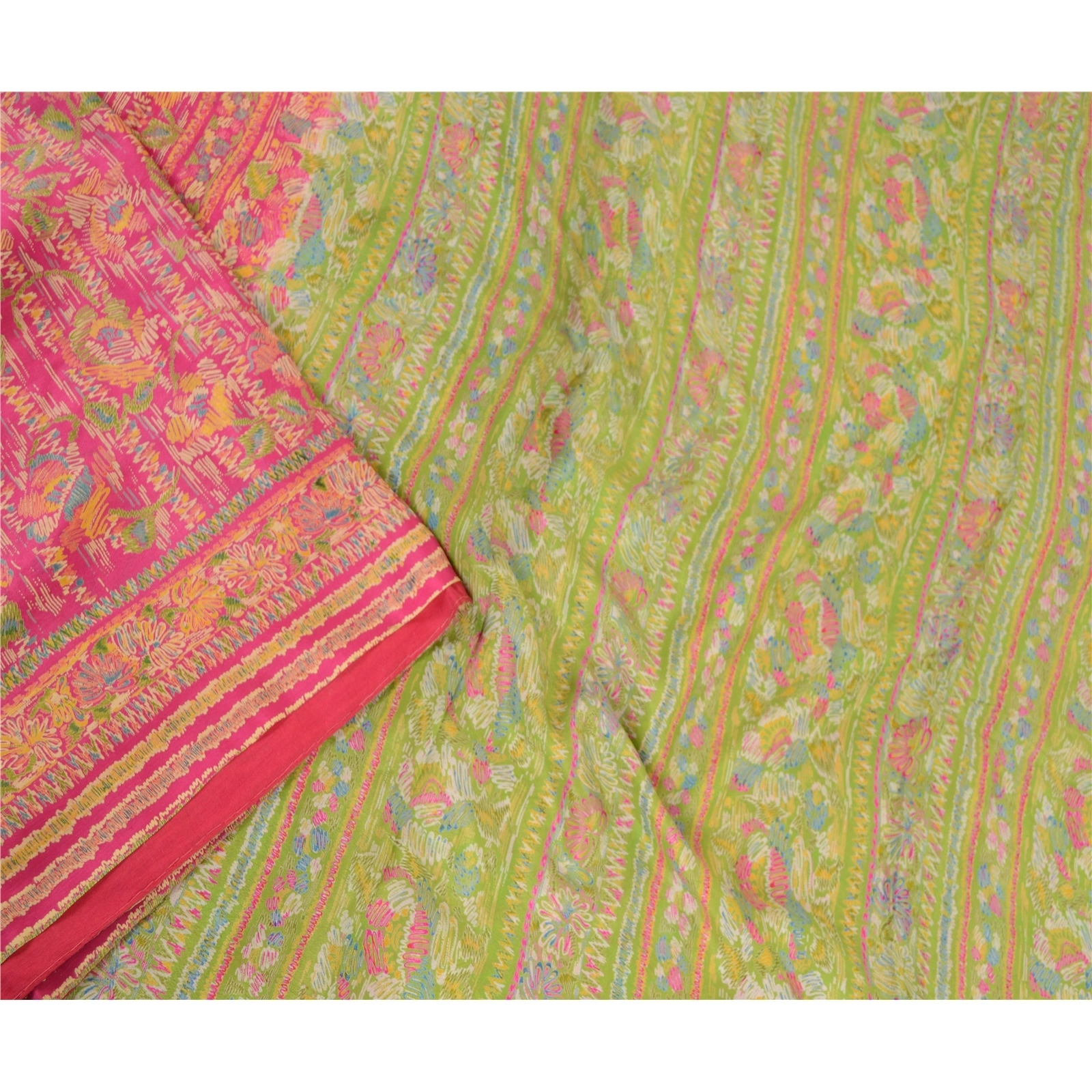 Sanskriti Vintage Pink Indian Sarees Pure Silk Printed Sari Floral Craft Fabric, PR-59801-Pink-Printed Floral Design-Pure Silk-2