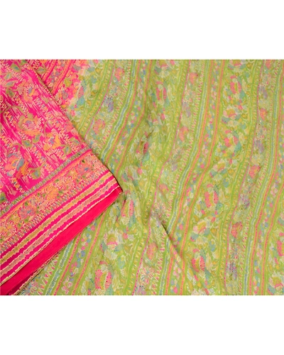 Sanskriti Vintage Pink Indian Sarees Pure Silk Printed Sari Floral Craft Fabric, PR-59801-Pink-Printed Floral Design-Pure Silk-2