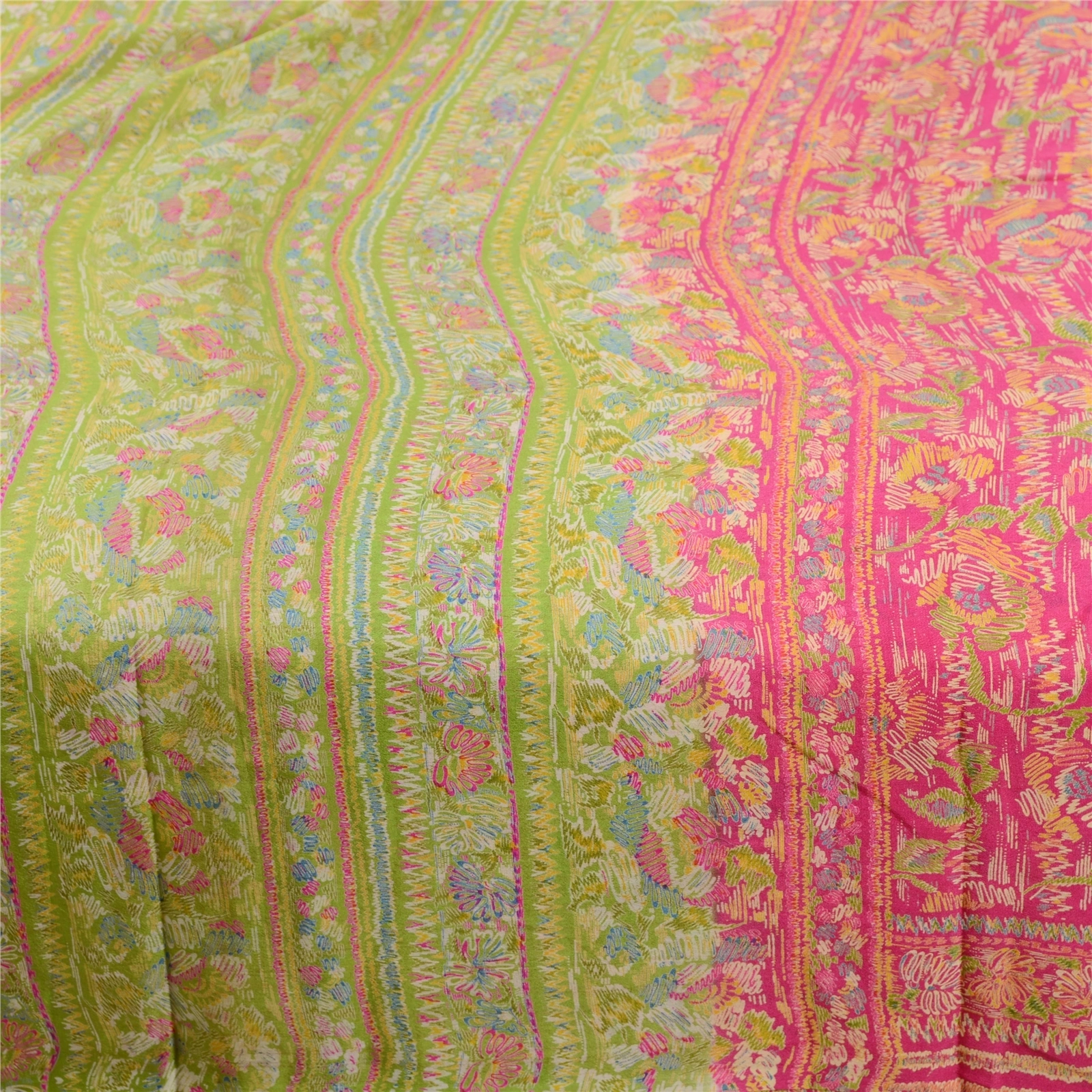 Sanskriti Vintage Pink Indian Sarees Pure Silk Printed Sari Floral Craft Fabric, PR-59801-Pink-Printed Floral Design-Pure Silk-3