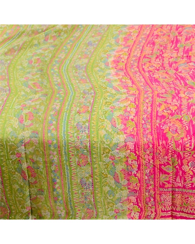 Sanskriti Vintage Pink Indian Sarees Pure Silk Printed Sari Floral Craft Fabric, PR-59801-Pink-Printed Floral Design-Pure Silk-3