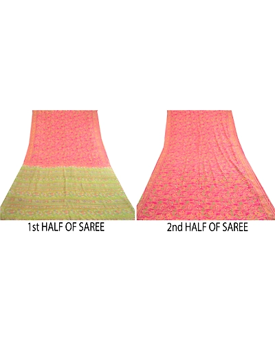 Sanskriti Vintage Pink Indian Sarees Pure Silk Printed Sari Floral Craft Fabric, PR-59801-Pink-Printed Floral Design-Pure Silk-4