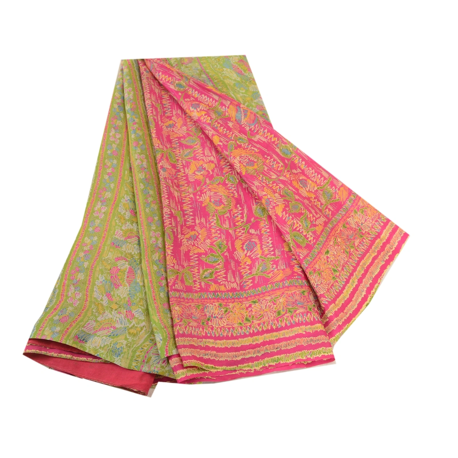 Sanskriti Vintage Pink Indian Sarees Pure Silk Printed Sari Floral Craft Fabric, PR-59801-Pink-Printed Floral Design-Pure Silk-6