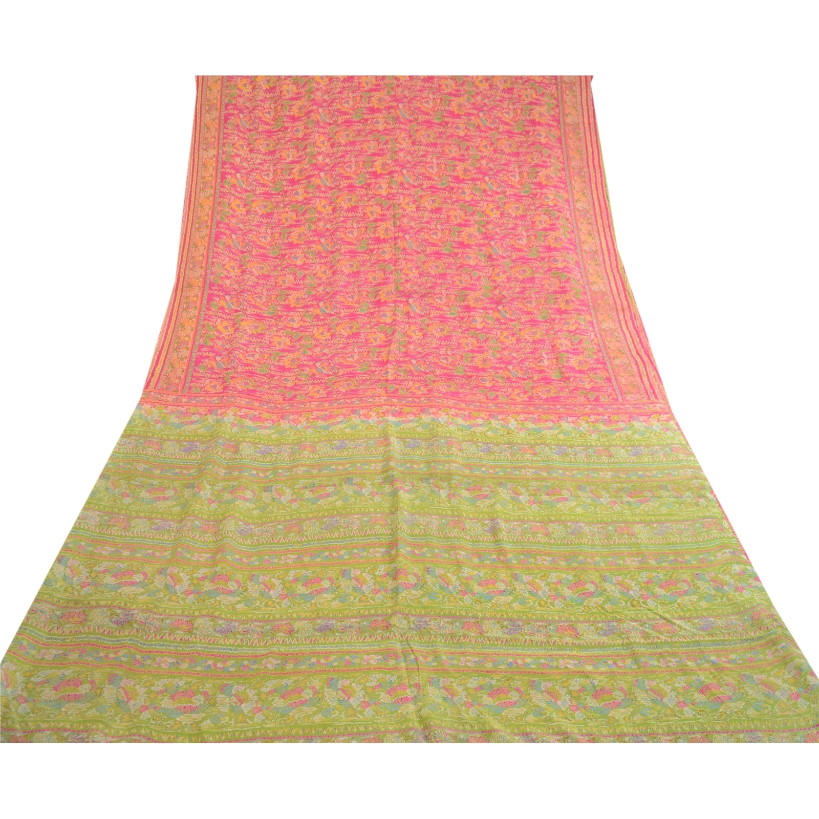 Sanskriti Vintage Pink Indian Sarees Pure Silk Printed Sari Floral Craft Fabric, PR-59801-Pink-Printed Floral Design-Pure Silk-7