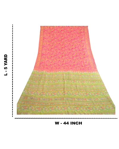 Sanskriti Vintage Pink Indian Sarees Pure Silk Printed Sari Floral Craft Fabric, PR-59801-Pink-Printed Floral Design-Pure Silk-8